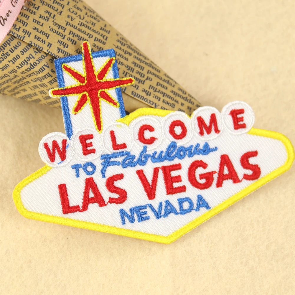 2PC Welcome To LAS VEGAS Letters Embroidered Patch Iron on Clothes for Clothing Stickers Applique DIY Sewing Supplies Fabric