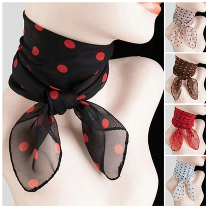 Summer Polka Dot Print Artificial Silk Scarf Thin Neck Warp Chiffon Soft Shawl Beach Sunscreen Square Women Neck Scarves