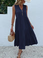 Casual Summer Midi Dress Women Sleeveless Tank V Neck Buttons Ruffle Loose Dresses Beach Soild Sundress Fashion