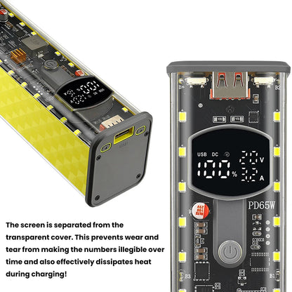65W PD Fast Charge 8-Cell Solderless 18650 Power Bank Case 3.3-24V Adjustable DC DIY Battery Box LED Display Outdoor Light