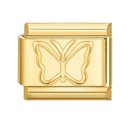 Fashion Women Men Gold Color Heart Butterfly Flower Italian Charm Link Fit 9mm Stainless Steel Bracelet DIY Jewelry