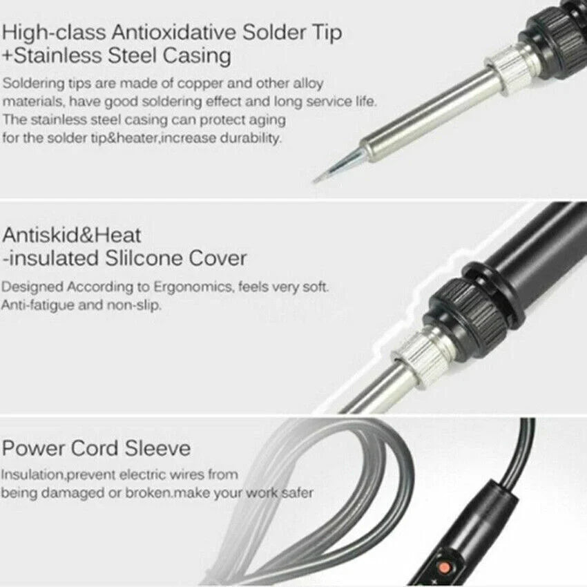 LCD Digital Adjustable Temperature 80W Soldering Iron Electric Welding Tools Solder Wire Tweezers Hand