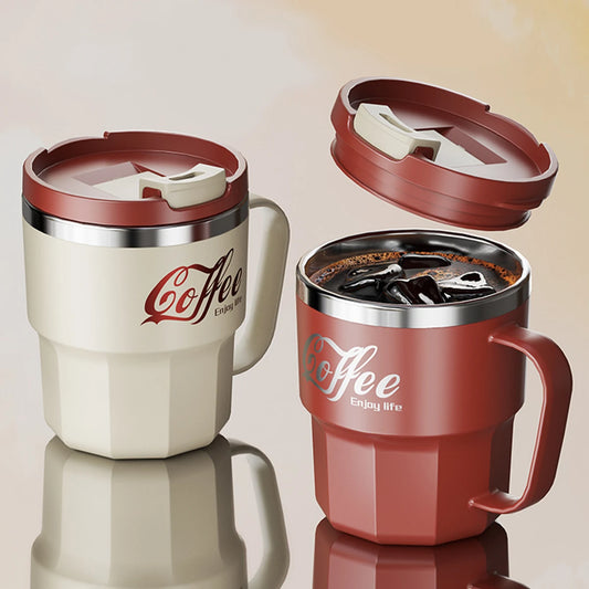 WORTHBUY Coffee Mug With Lid&Handle 304 Stainless Steel Tea Milk Coffee Cup Double Wall Insulated Anti Scalding Drinking Cup