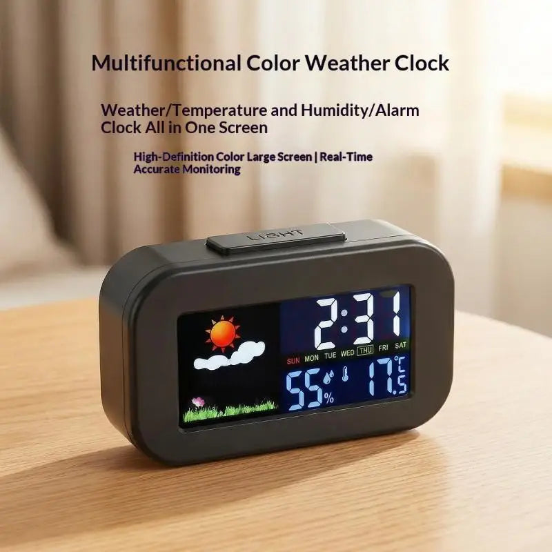 Weather Station Clock with Bright Color LCD Screen for Comprehensive Temperature and Humidity Measurement Best for Study Room