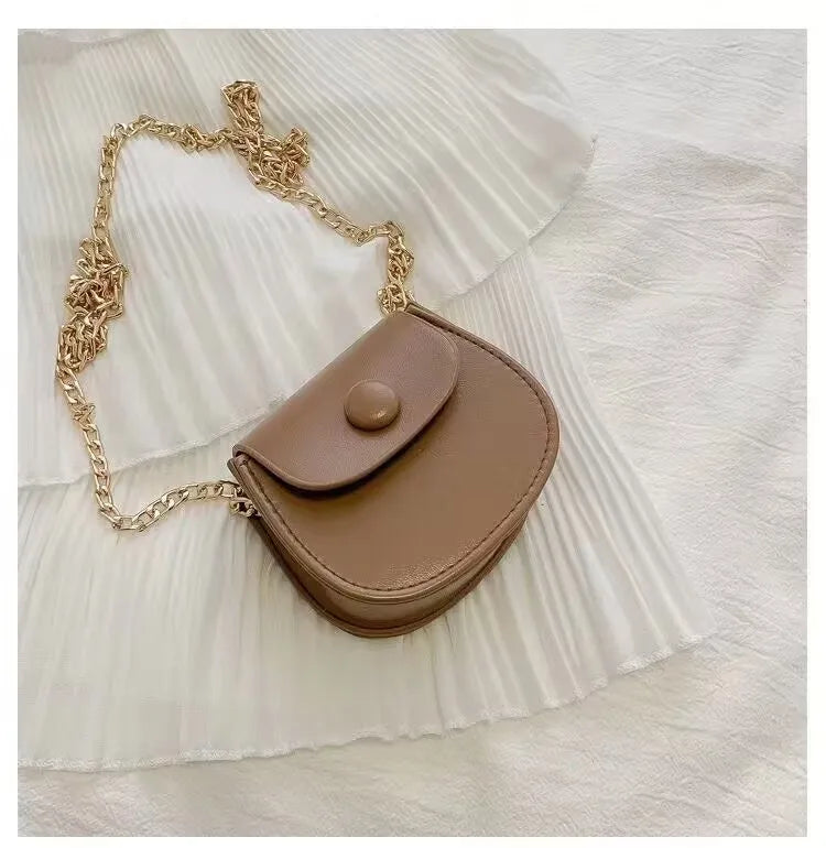 Mini Fashion Saddle Bag Chain Crossbody Bag Coffee Black Yellow Children's Small Cross Body Bags Earphone Lipstick Storage Bags