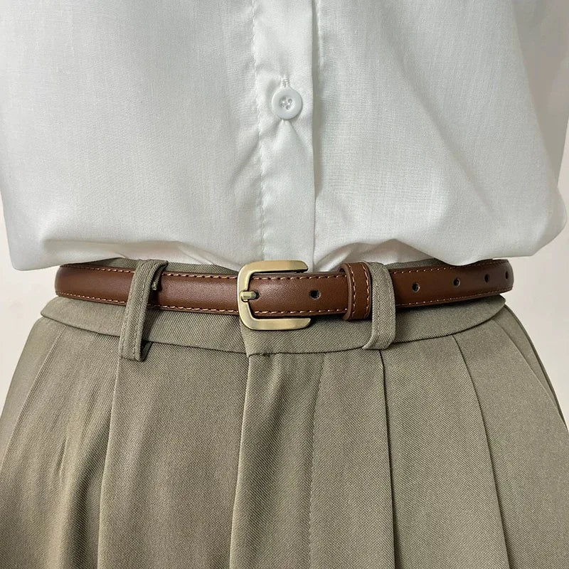 Ladies' slim fit waist belt - PU leather solid color gold buckle, suitable for skirts and pants, suitable for daily leisure, wed
