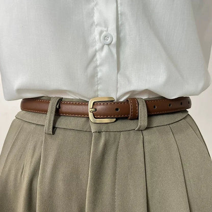Ladies' slim fit waist belt - PU leather solid color gold buckle, suitable for skirts and pants, suitable for daily leisure, wed
