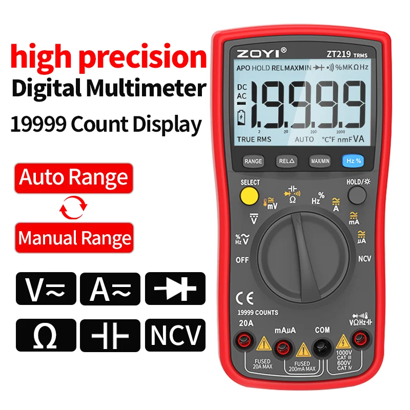 ZT219Digital Multimeter 19999 Counts True Rms Multimeters AC/DC Current Meter Voltimetro Profesional Voltage Tester f