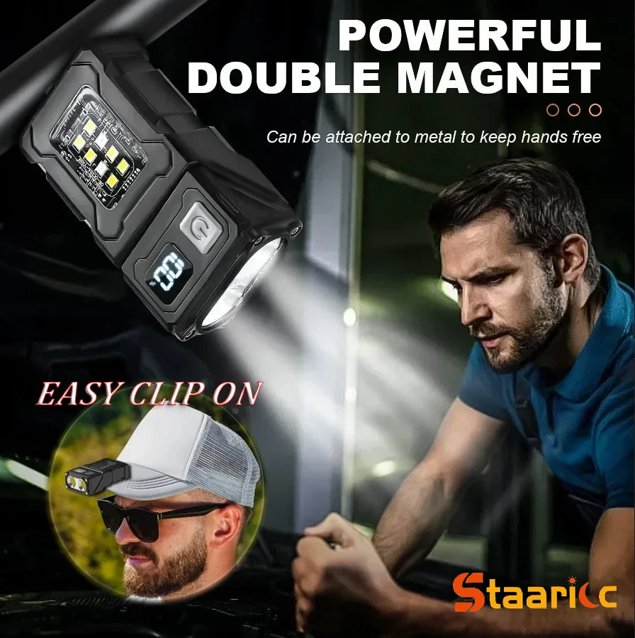 Mini Portable LED Flashlight with Side COB Light Magnetic Tail USB Rechargeable Torch for Camping Outdoor Emergency Work Lightin
