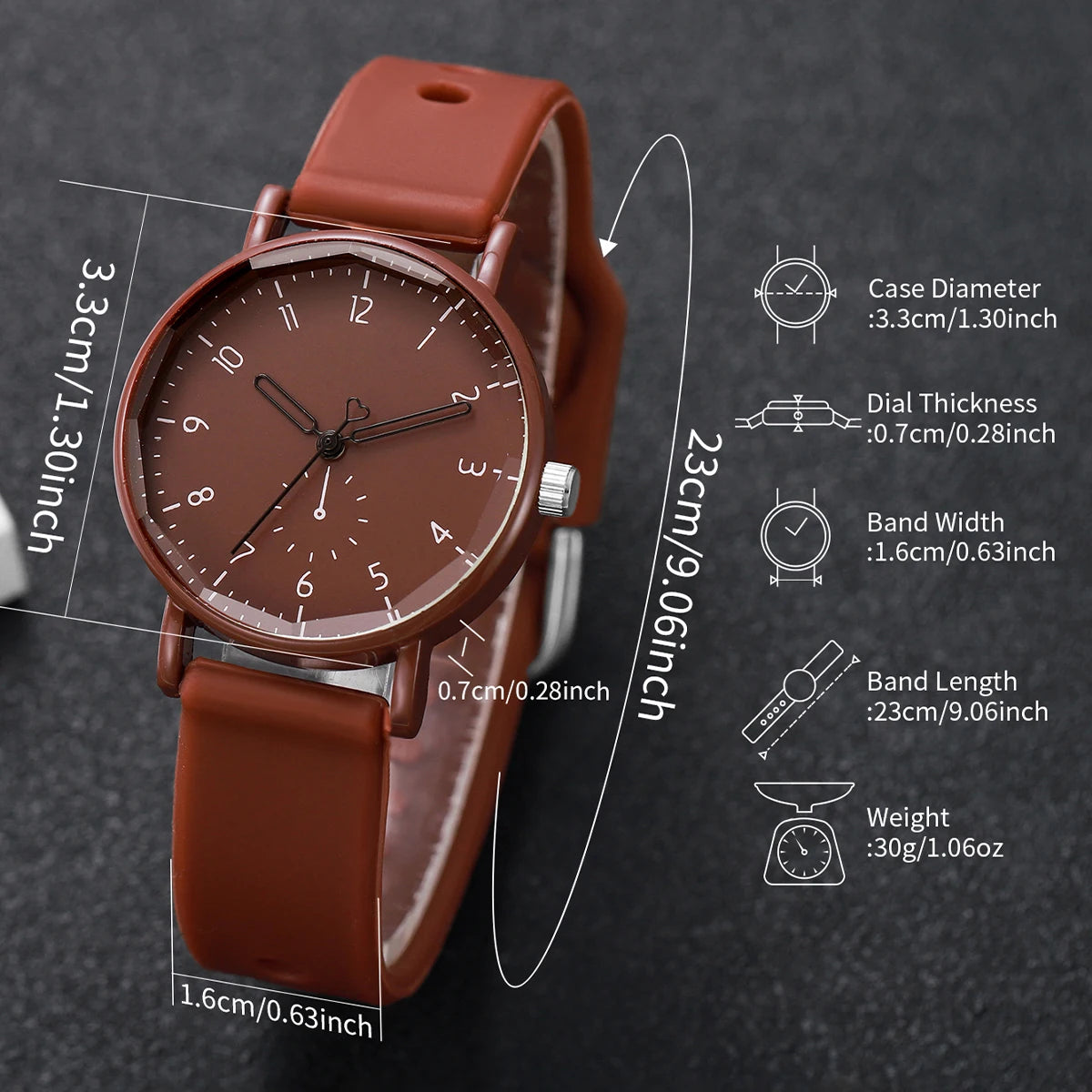 2PCS/Set Fashion Women Watches Casual Arabic Dial  Silicone Band Quartz Wristwatch Heart Bracelet Set Reloj Mujer (Without Box)