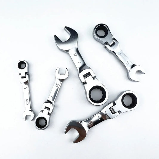 Mini Short Handle Ratchet Wrench With Movable Head Quick Dual-purpose Open End Wrench Hardware Tool Labor-saving Wrench
