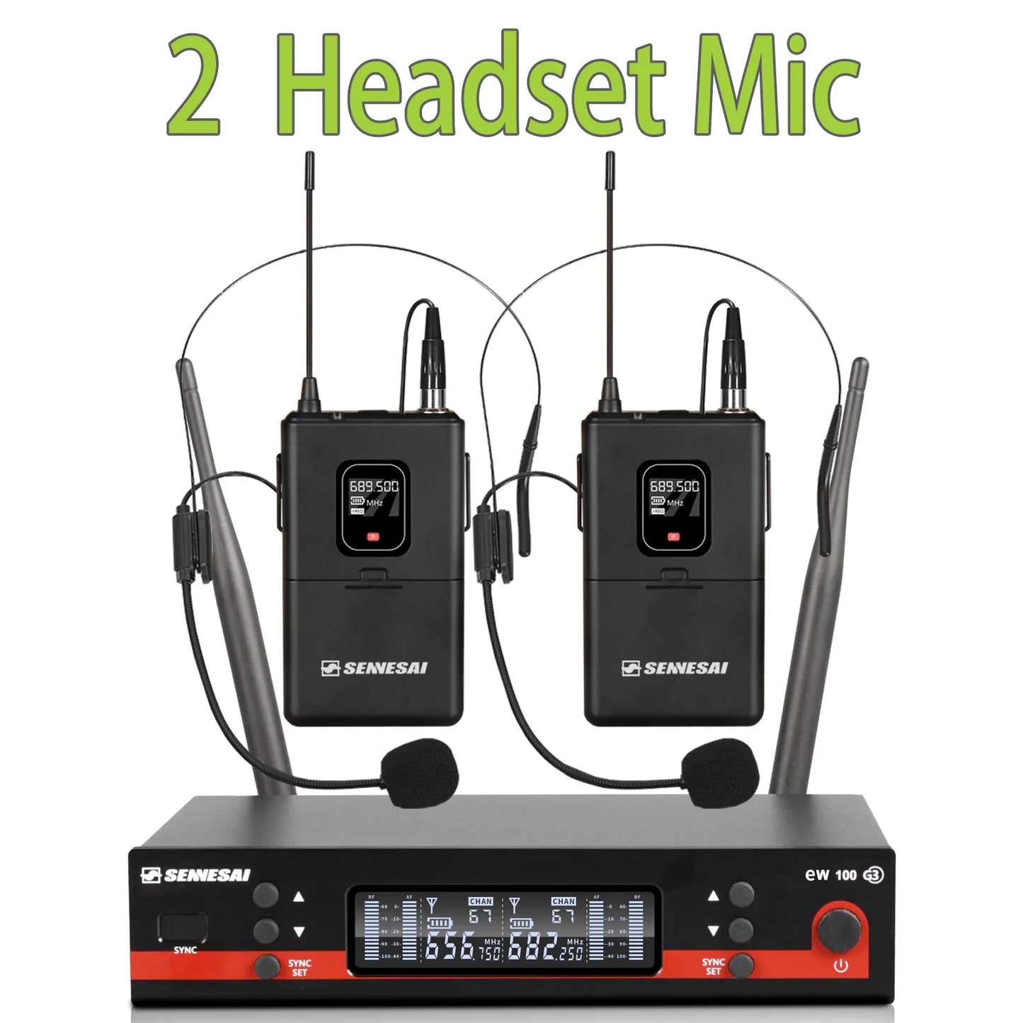 SENNESAI Ew100g3 Professional Dual Wireless Microphone Stage Performance 2 Channels 600-699MHz UHF Karaoke Metal Handheld