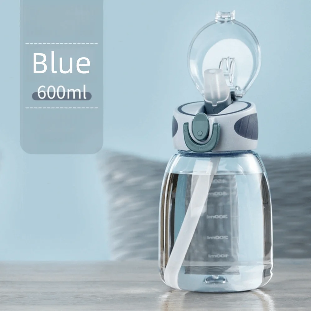 Portable Plastic Water Straw Cup Drop Proof with Scale Sippy Cup Leak-proof Food-Grade Silicone Water Bottle
