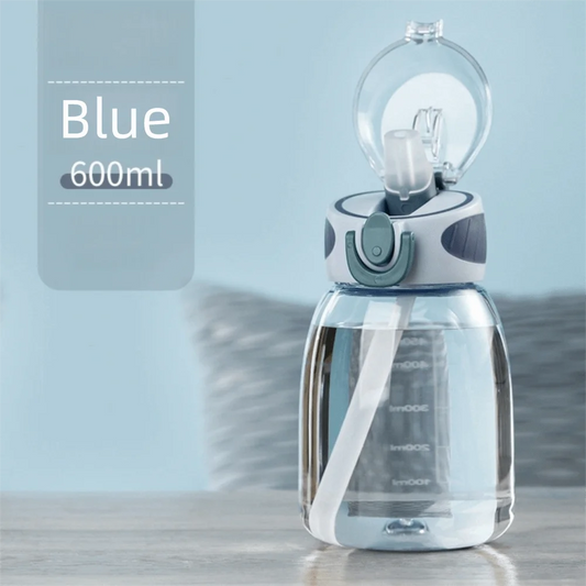 Portable Plastic Water Straw Cup Drop Proof with Scale Sippy Cup Leak-proof Food-Grade Silicone Water Bottle