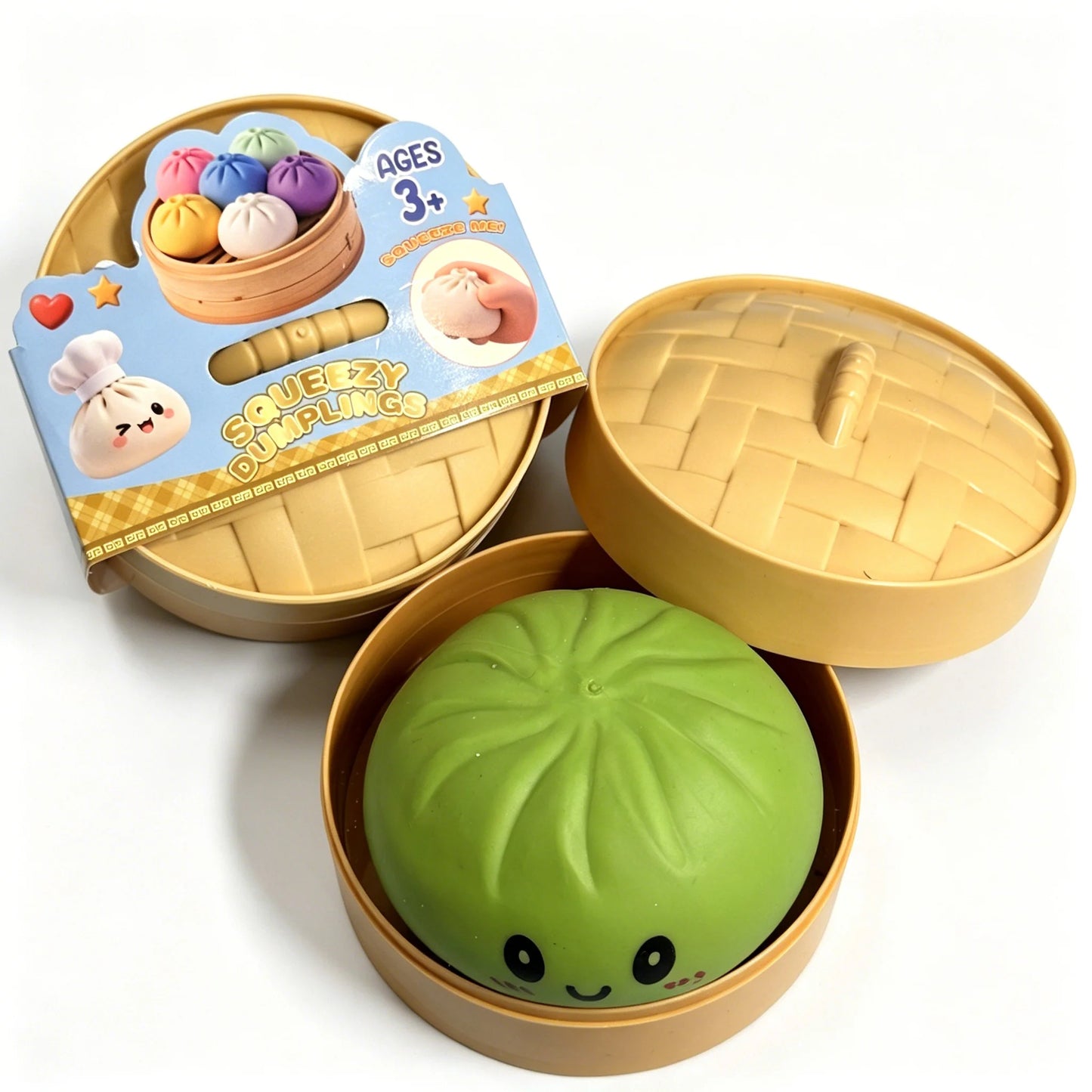 Colorful Dumpling Squishes Stress Balls Fidget Sensory Toys Simulation Food Squishies Bun with Steamer Squeeze Dough Ball Gifts