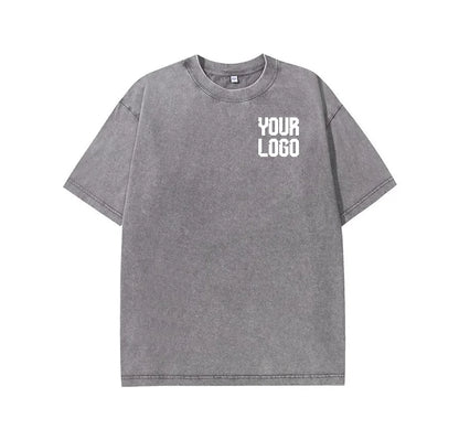 European washed retro round neck short sleeved shirt for men and women, 100% pure cotton, customizable logo
