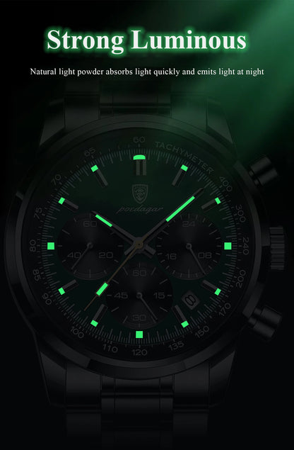 POEDAGAR Luxury Fashion Men Wristwatch Waterproof Luminous Chronograph Date Man Watch Stainless Steel Sport Quartz Men's Watches