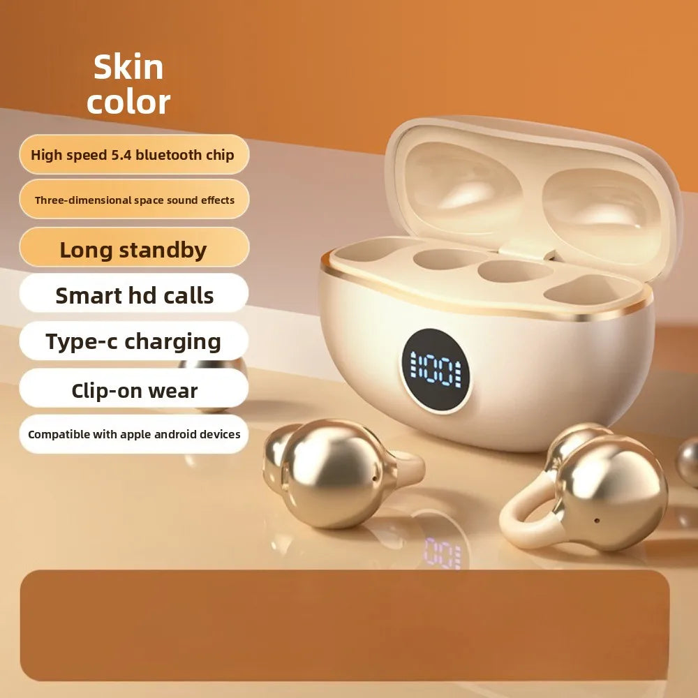 Clip on Earbuds Open Ear Wireless Bluetooth 5.4 LED Display Headphones with Mic,Noise Cancelling,Comfortable Sports Ear Buds
