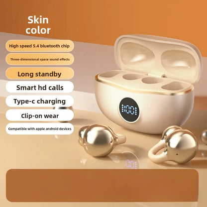 Clip on Earbuds Open Ear Wireless Bluetooth 5.4 LED Display Headphones with Mic,Noise Cancelling,Comfortable Sports Ear Buds