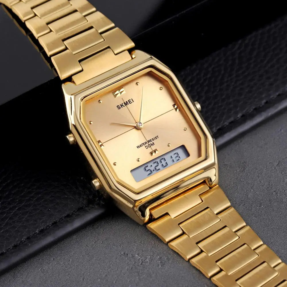 SKMEI Waterproof Stainless Steel Strip Digital Wristwatches For Men Women Alarm 3 Time Chrono Watches Fashion Electronics Watch