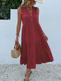 Casual Summer Midi Dress Women Sleeveless Tank V Neck Buttons Ruffle Loose Dresses Beach Soild Sundress Fashion