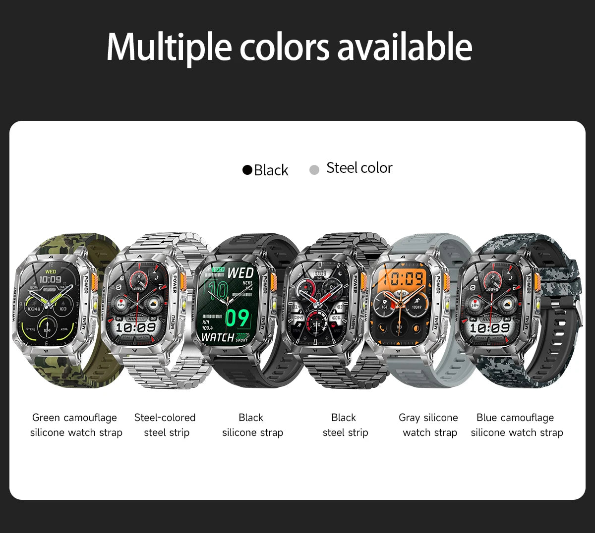 LIGE Military 1400mAh Smart Watch For Men 2.01" HD Screen Waterproof 100+Sports Mode LED Flashlight Smartwatch For Android iOS