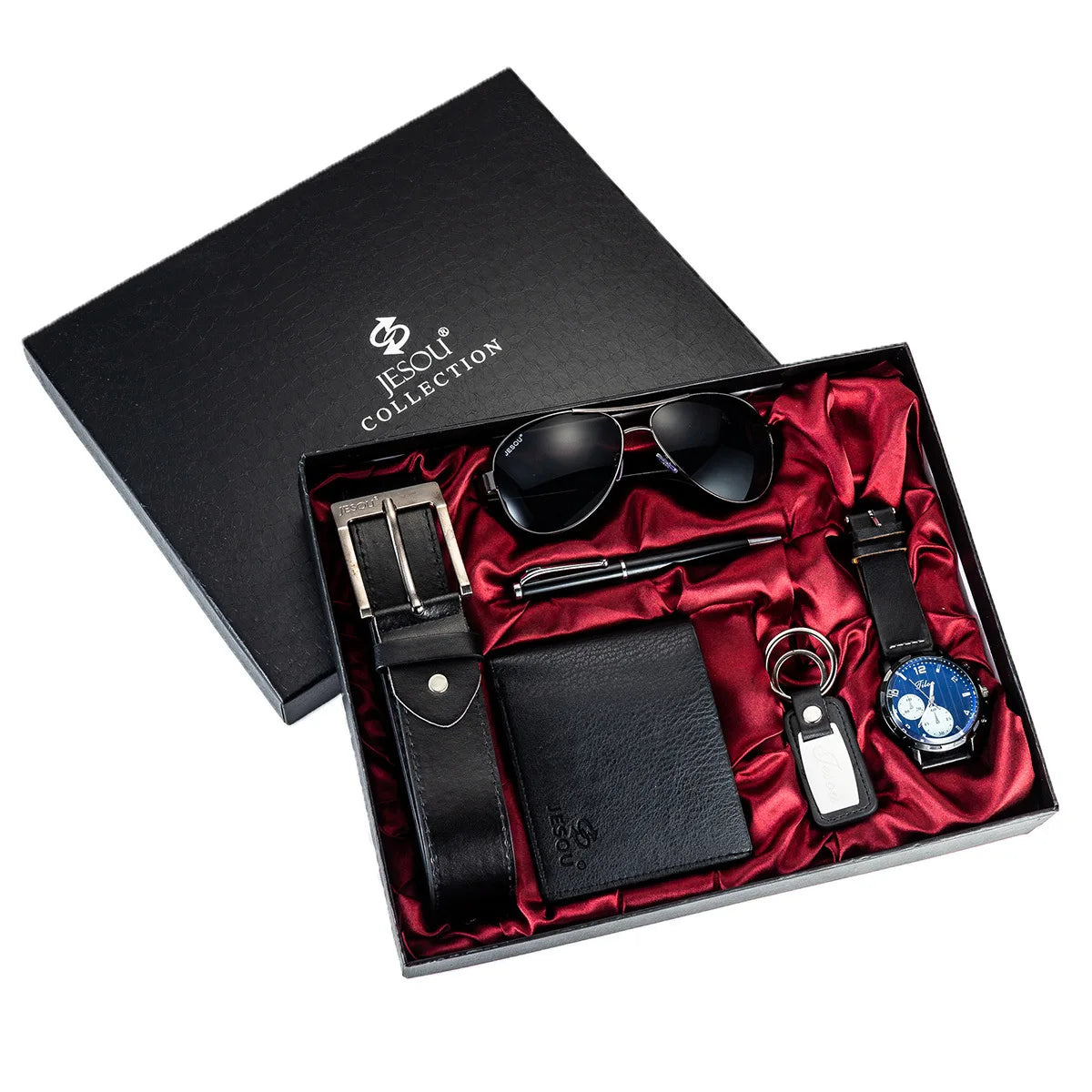 Gift Business Luxury Company Mens Set 6 in 1 Watch Glasses Pen Keychain Belt Purse Welcome Holiday Birthday
