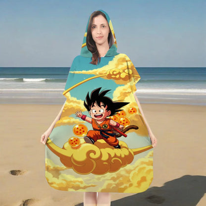 Dragon Ball Kid Goku Hooded Bath Towel, Kinto Un Cloud Parent-Child Microfiber Quick Dry Poncho for Kids Swim Beach