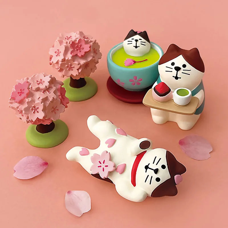 Sakura Series Miniature Zakka Japanese Style Cute Handmade Cat Rabbit Bird Figurines Resin Ornament Desktop Car Home Decor Gifts