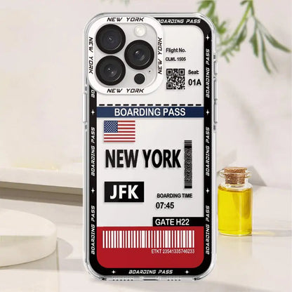 Los Angeles New York Boarding Pass Case for iPhone 17 Pro Max 11 X XS XR 14 16 Plus 12 13 Mini Air 15 6 6S 7 8 SE Soft Phone