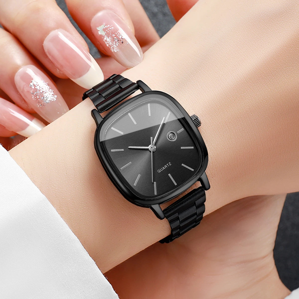 Elegant Square Dial Women Watches Simple Calendar Quartz Wristwatches Reloj Mujer Girls Clock Gift (Without Box)