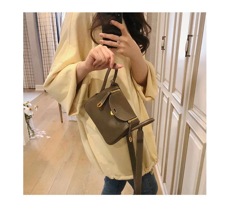 Women's Handbag 2025 New Style Top Layer Cowhide Leather Lundy Mini Doctor Bag Genuine Leather Handbag Single Shoulder Crossb...