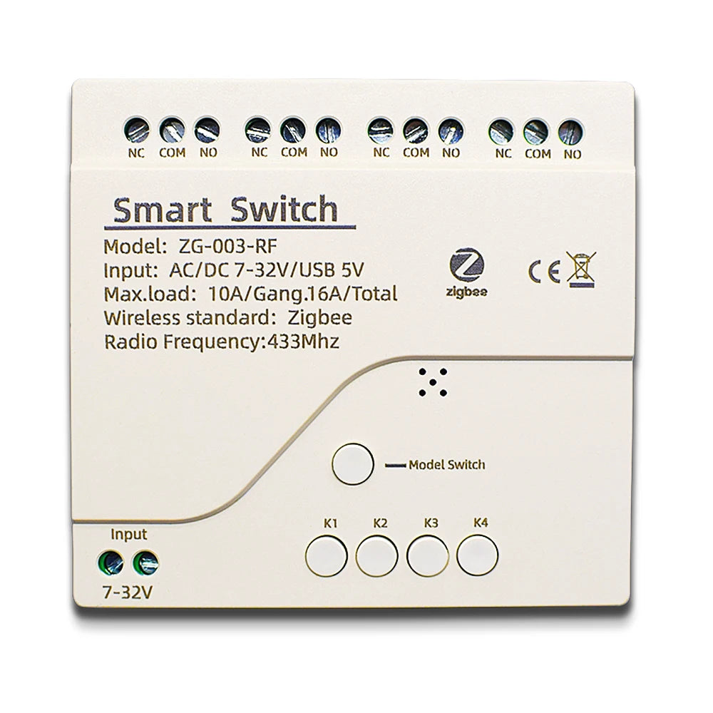 Tuya Zigbee Relay 4CH Smart Home Switch Module APP Remote Control Wireless Radio RF 433 4 Channel Relay for Zigbee Gateway Hub