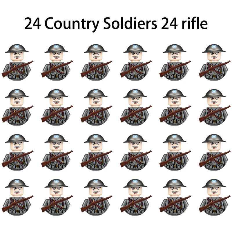 WWII Infantry Military Soldier War National Army Mini Gun armament Models Building Blocks Building Blocks Toys for Kids