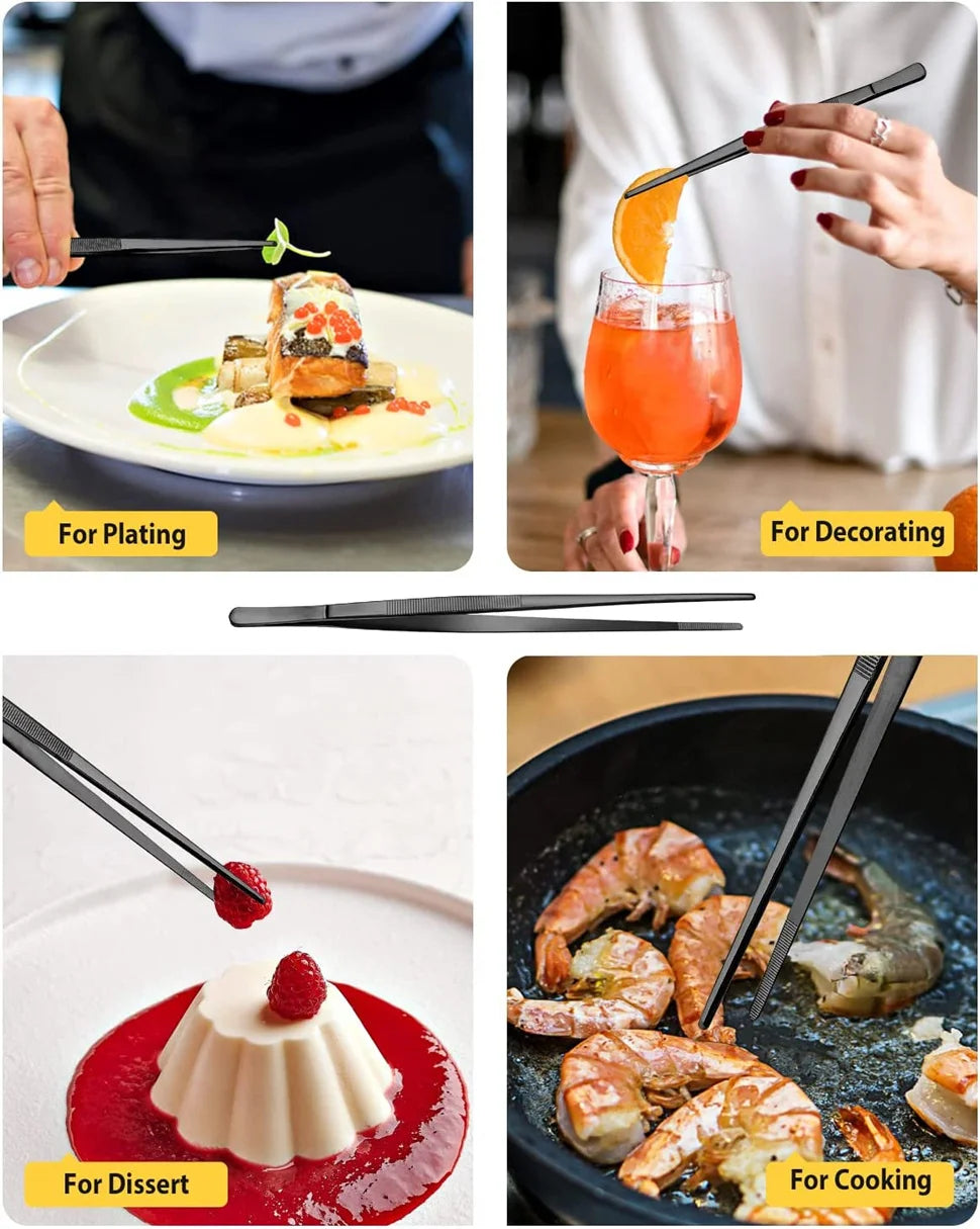 12inch Kitchen Tweezers Fine Tweezer Tongs Extra-Long Stainless Steel Cooking Tweezers for Kitchen Food Cooking Sea Food and BBQ