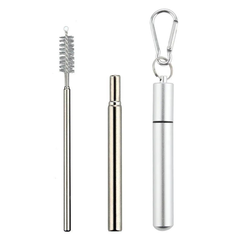 304 Stainless Steel Retractable Straw Kit, Portable Aluminum Tube, Outdoor Folding Straw Kit, with Cleaning Brush, Colors, Trave