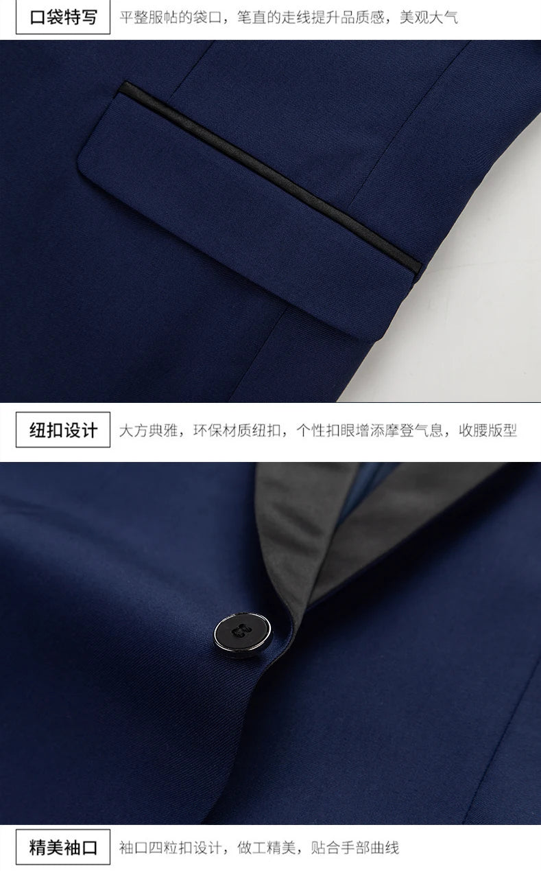 Black White Men Autumn Wedding Party Three Pieces Set Large Size Male Blazer Coat Pants and Vest Fashion Slim Fit Suit