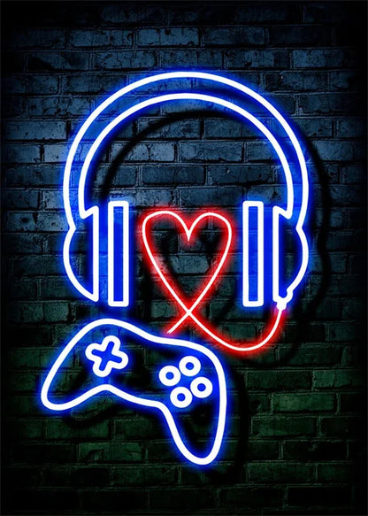 Gaming Neon Eat Sleep Game Repeat  Canvas Posters Gamer Room Decor Canvas Print Art for Home Esports Bedroom Decor Gift Painting