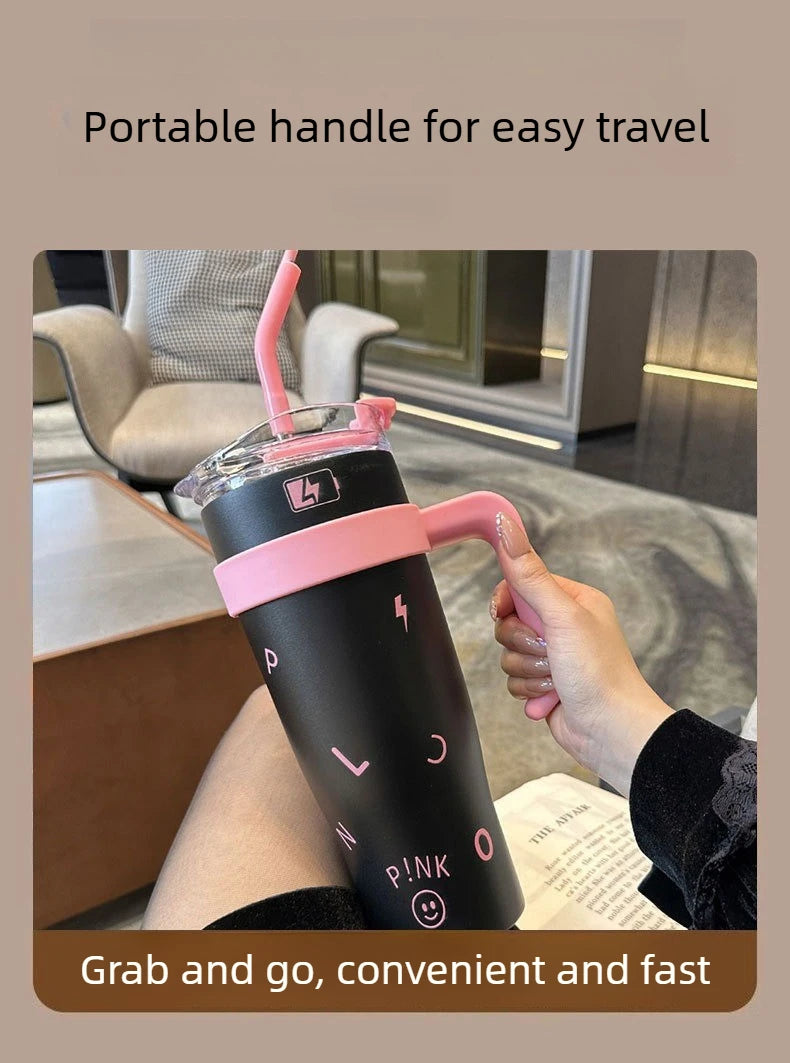 Stylish High Capacity Insulated Stainless Steel Water Bottle with Straw for Women Outdoor Sports Cup