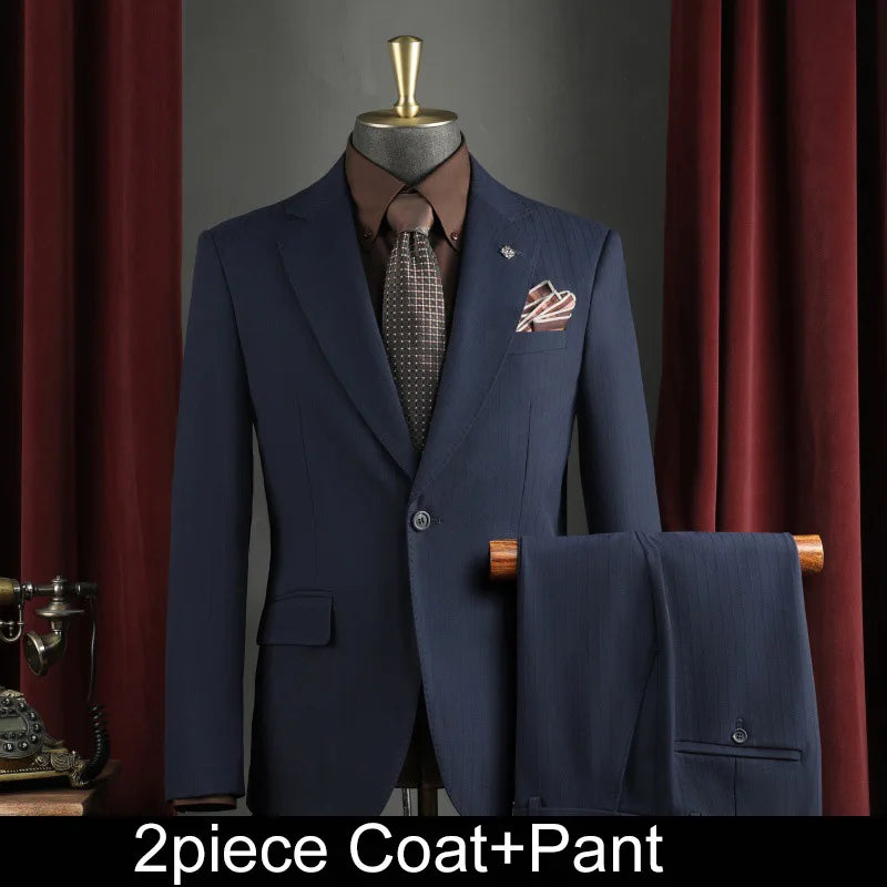 Men Suit Outfit Simple Solid Turn Down Collar Blazer Man Single-breasted Vest Straight-leg Pant Male Slim Wedding 3-piece Set