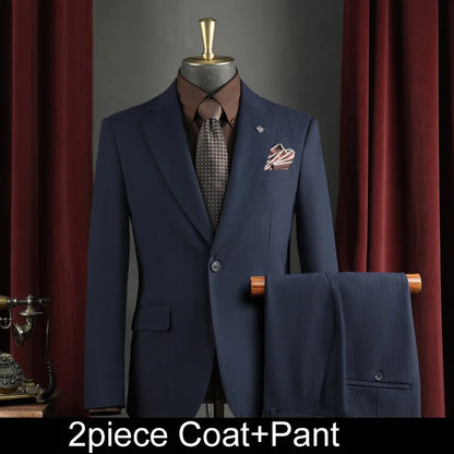 Men Suit Outfit Simple Solid Turn Down Collar Blazer Man Single-breasted Vest Straight-leg Pant Male Slim Wedding 3-piece Set
