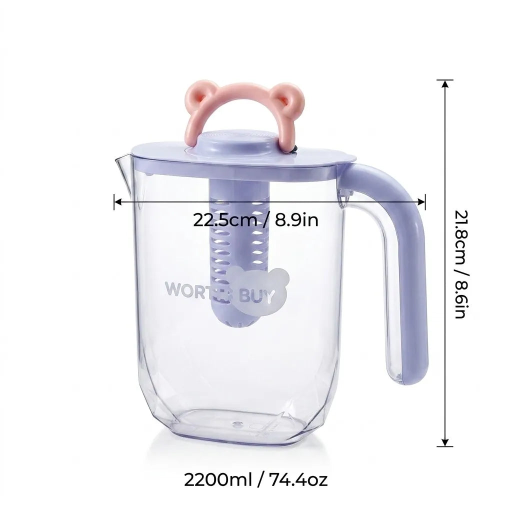 2200ml Large Capacity Plastic Water Jug Water Carafe Cold Drink Container Juice Jar Pitcher with Lid and Tea Filter