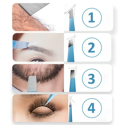 Eyebrow Tweezers 4 Pcs Set & Fine Hair Puller Stainless Steel Slanted Tips Non-Slip Grip Handle Precision Brow Trimmer