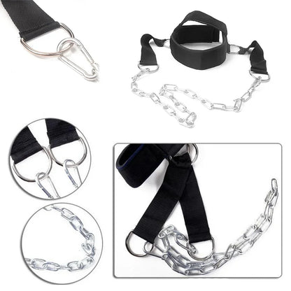 Gym Fitness Weight Bearing Cap Adjustable Neck Harness with Steel Chain Neck Trainer Neck Muscle Power Training