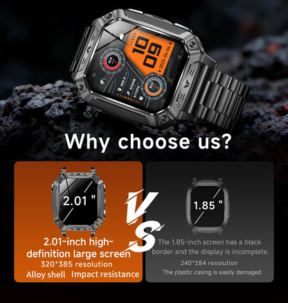 LIGE Wojskowy Inteligentny Zegarek 2.01'' Ekran HD Outdoor Sportowy Męski Zegarek SOS Czerwony Alarm Migająca Latarka Monitor Zdrowia Smartwatch