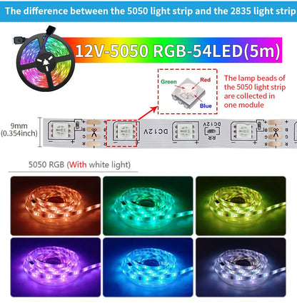5M USB Led Strip Lights RGB 2835 60 LED Bluetooth APP Control Luces Led Flexible Diode Decoration For Living Room Lamp Ribbon