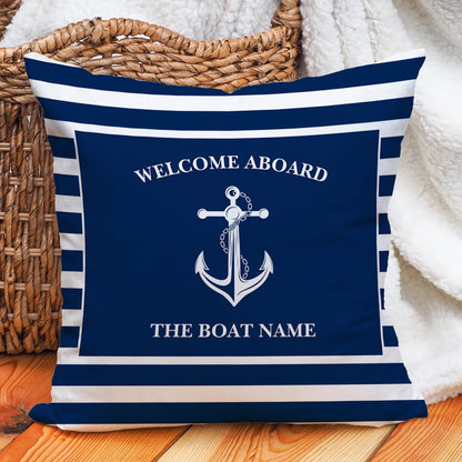 Custom Boat Name Pillow Covers Personalized Nautical Anchor Cushion Cases for Yacht Home Decor Beach House Welcome Aboard
