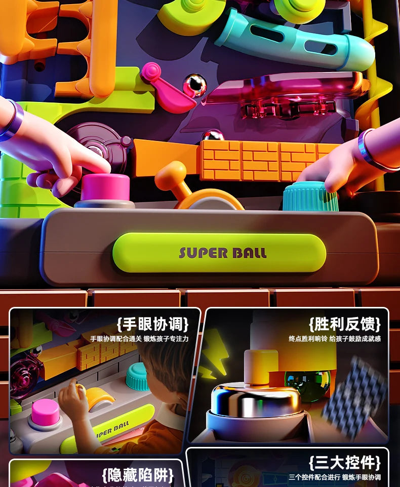 Educational Montessori Toy Multi-Layer Track Adventure Game Rail Rolling Ball Model Interactive Brain for Children Kids