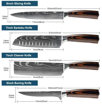Damascus Chef's Knife Kitchen Knives Set Professional Boning Knife Meat Cleaver Utility Knife Japanese Santoku Knife with Cover