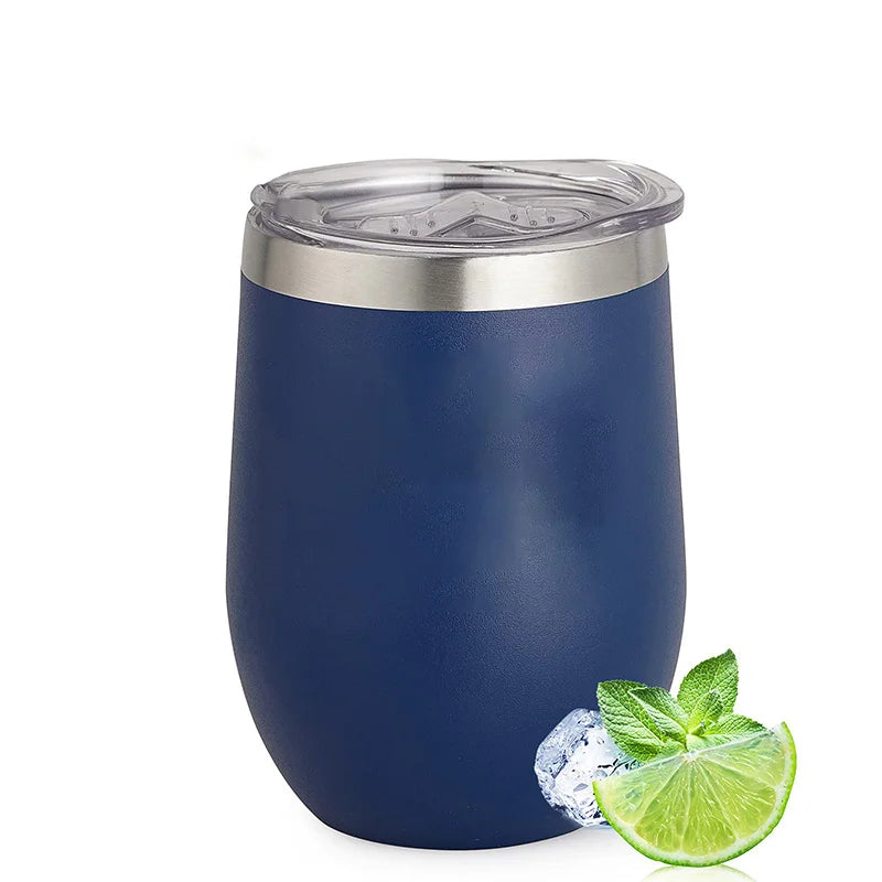 Stainless Steel Wine Tumblers, 12Oz Insulated Wine Tumbler, Stainless Steel Stemless Wine Cups with Lids for Coffee, Wine